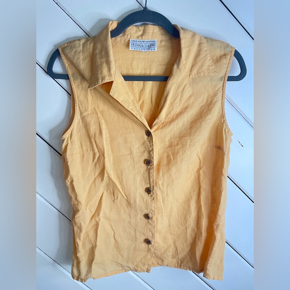 Saks Fifth Avenue Mustard Sleeveless Button-Down Shirt